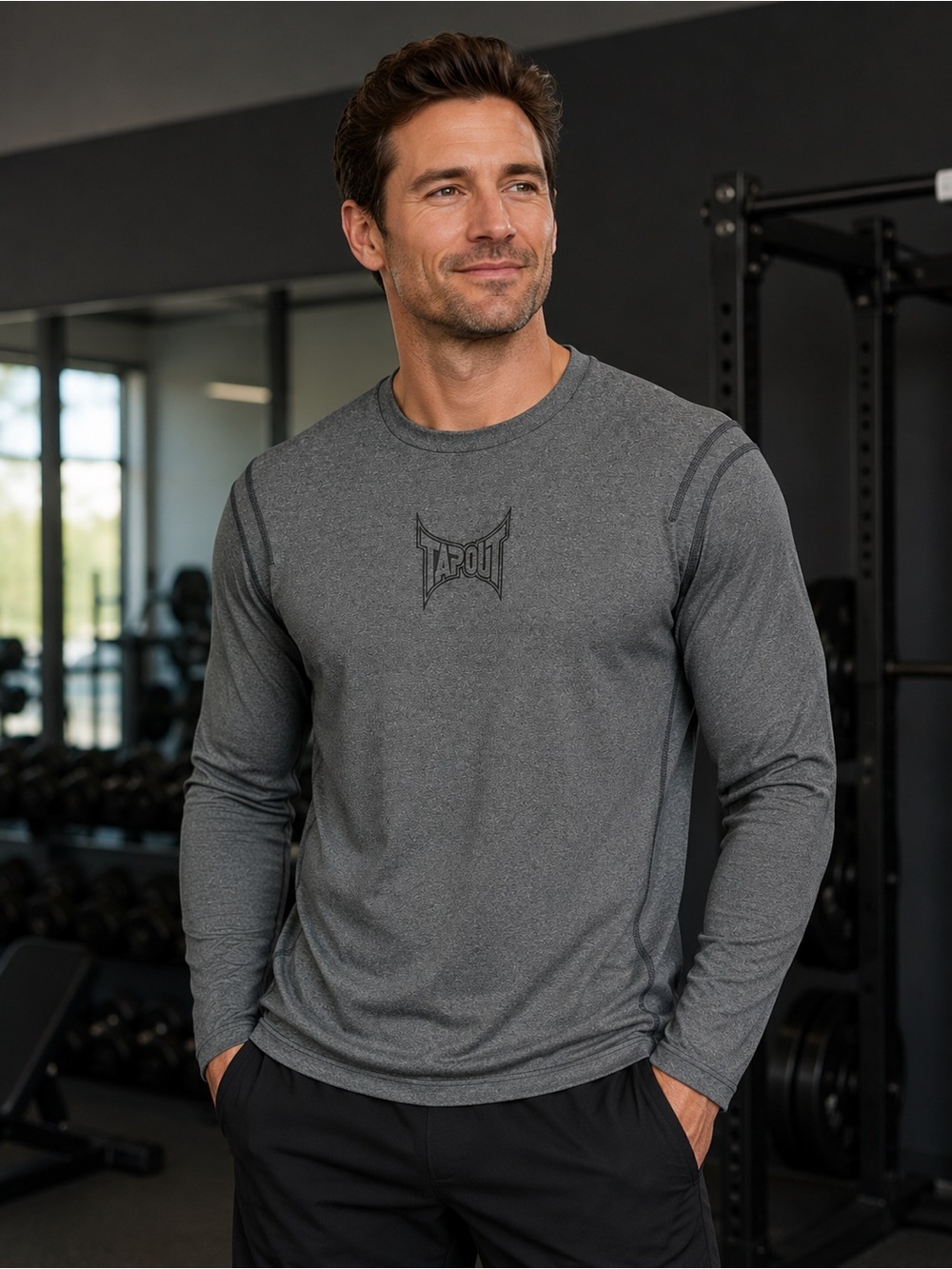 Tapout Long-Sleeve Compression Shirt Large Gray
